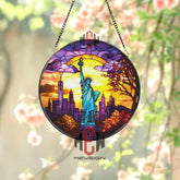 Statue of Liberty Stained Glass Suncatcher NYC Skyline Window Hanging Freedom Patriotic Gift New York City Glass Panel