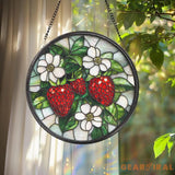 Strawberry Branch Glass Suncatcher Floral Window Ornament Housewarming Gift Berry Lover Decor Farmhouse Kitchen Wall