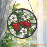 Strawberry Branch Glass Suncatcher Floral Window Ornament Housewarming Gift Berry Lover Decor Farmhouse Kitchen Wall