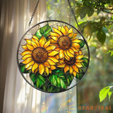 Sunflower Glass Suncatcher Floral Pendant Window Hanging Sunflower Window Decor Gift for Mom or Grandma Bright Kitchen