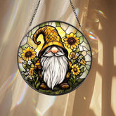 Sunflower Gnome Glass Window Hanging Rustic Garden Suncatcher Decor Handmade Gift for Her Cottage Charm for Kitchen or