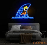 Sunny Ocean Waves Neon Sign Paper Boat Shark Fin LED Light Coastal Decor Beach Bar Sign Ocean Themed Neon Light