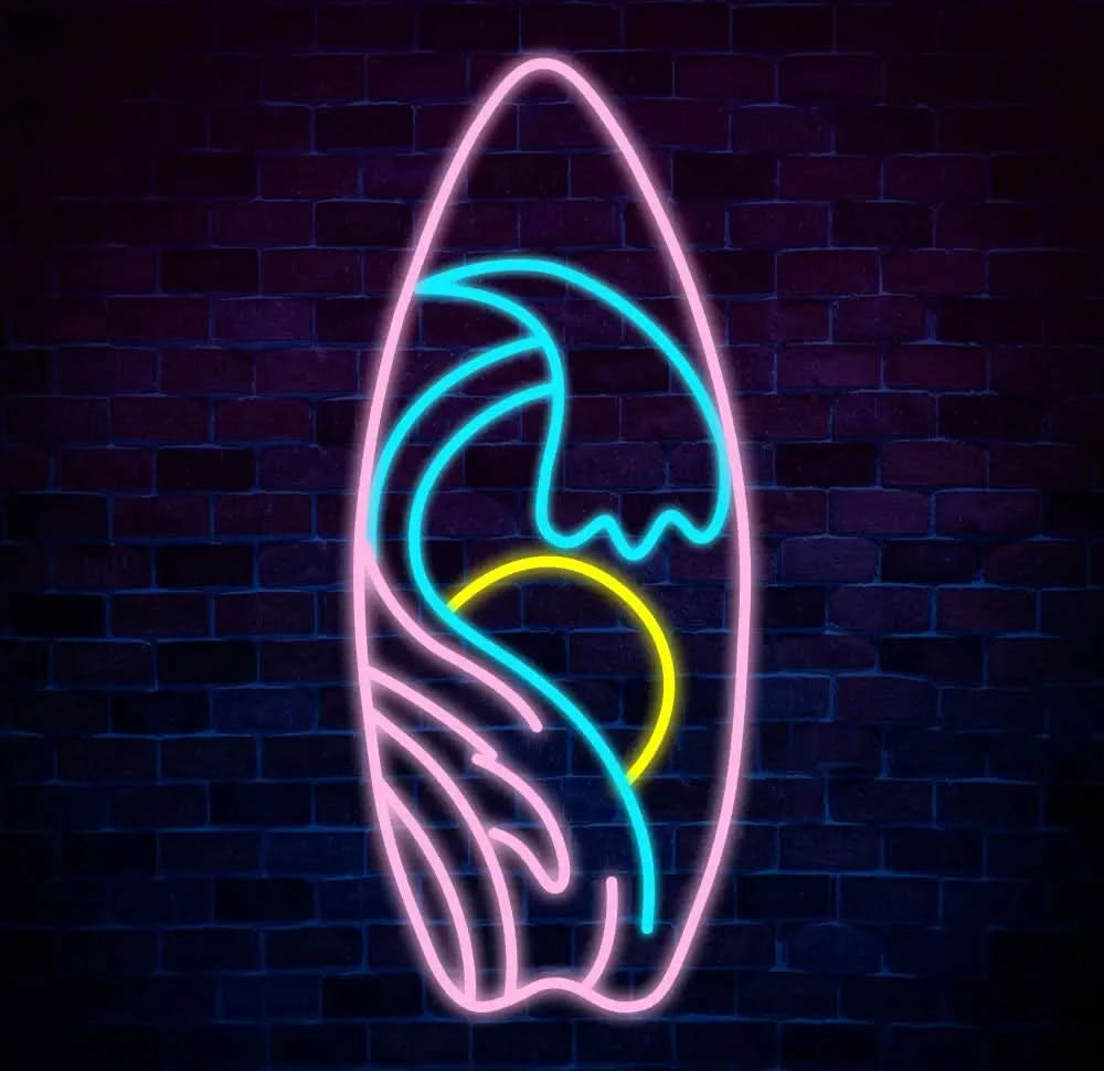 Surfboard Neon Sign Surf Wall Art Decor Hawaii Home Sign Summer Atmosphere Light Tiki Bar Decor Seaside Bar Decor