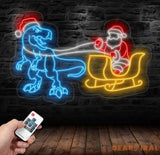 T-Rex Pulling Santa Sleigh Neon Sign - Christmas Dinosaur LED Light Fun Santa and Dinosaur Neon Art Festive Holiday