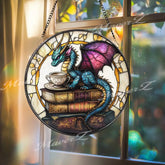 Tea Dragon Stained Glass Suncatcher Fantasy Book Lover Window Hanging Cozy Dragon Glass Panel Cottagecore Decor
