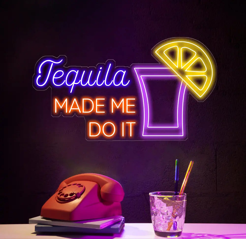 Tequila Made Me Do It Neon Sign - Tequila LED Bar Light Drink Wall Art Open Sign Decor Perfect for Room or Restaurant