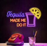 Tequila Made Me Do It Neon Sign - Tequila LED Bar Light Drink Wall Art Open Sign Decor Perfect for Room or Restaurant