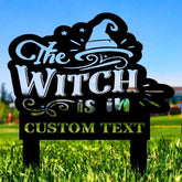 The Witch Is In Garden Metal Stake Personalized Family Name Yard Sign Outdoor Door Garden Decor Garden Art Gift for Fox