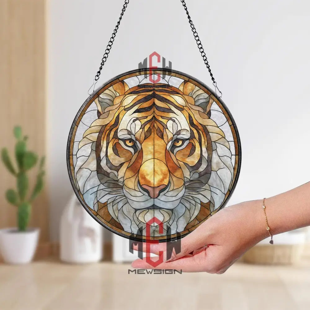 Tiger Stained Glass Suncatcher Bold Wildlife Window Panel Jungle Animal Decor Fierce Big Cat Art Gift for Nature and