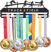Track & Field Medal Holder Sports Medals Display Black Iron Wall Mounted Hooks for 40+ Hanging Medal Rack Display