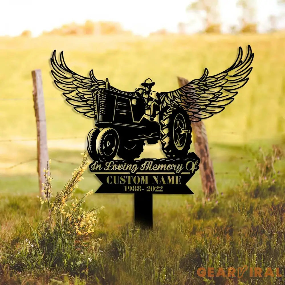 Tractor Memorial Plaque Stake - Personalized Memorial Garve Maker - Grave Marker Human - Tractor Memorial Cross For