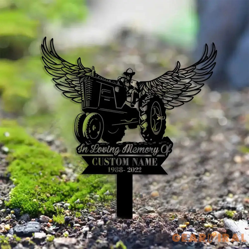 Tractor Memorial Plaque Stake - Personalized Memorial Garve Maker - Grave Marker Human - Tractor Memorial Cross For