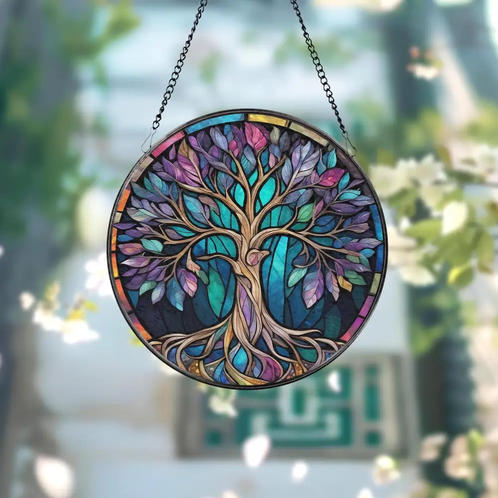 Tree of Life Stained Glass SunCatcher Window Hangings Wall Decor Tree of Life Ornament Charm Home Decor World Tree