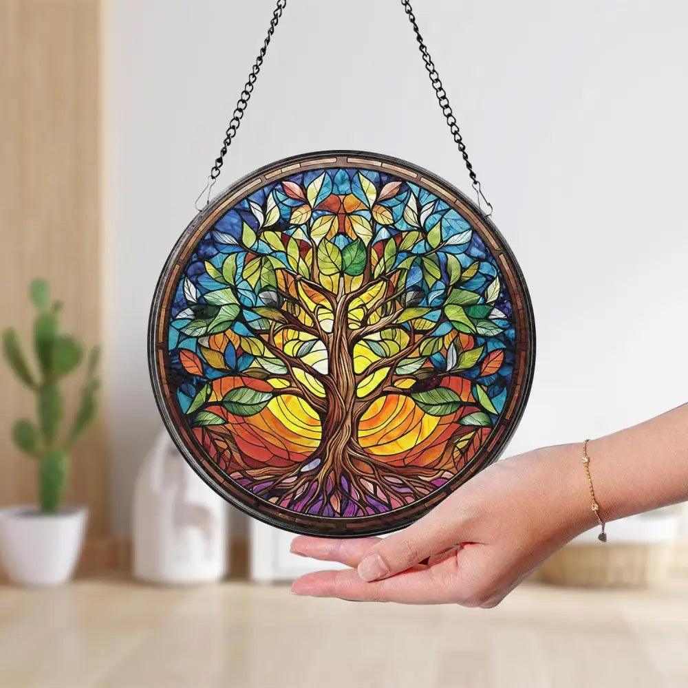 Tree of Life Stained Glass SunCatcher Window Hangings Wall Decor Tree of Life Ornament Charm Home Decor World Tree
