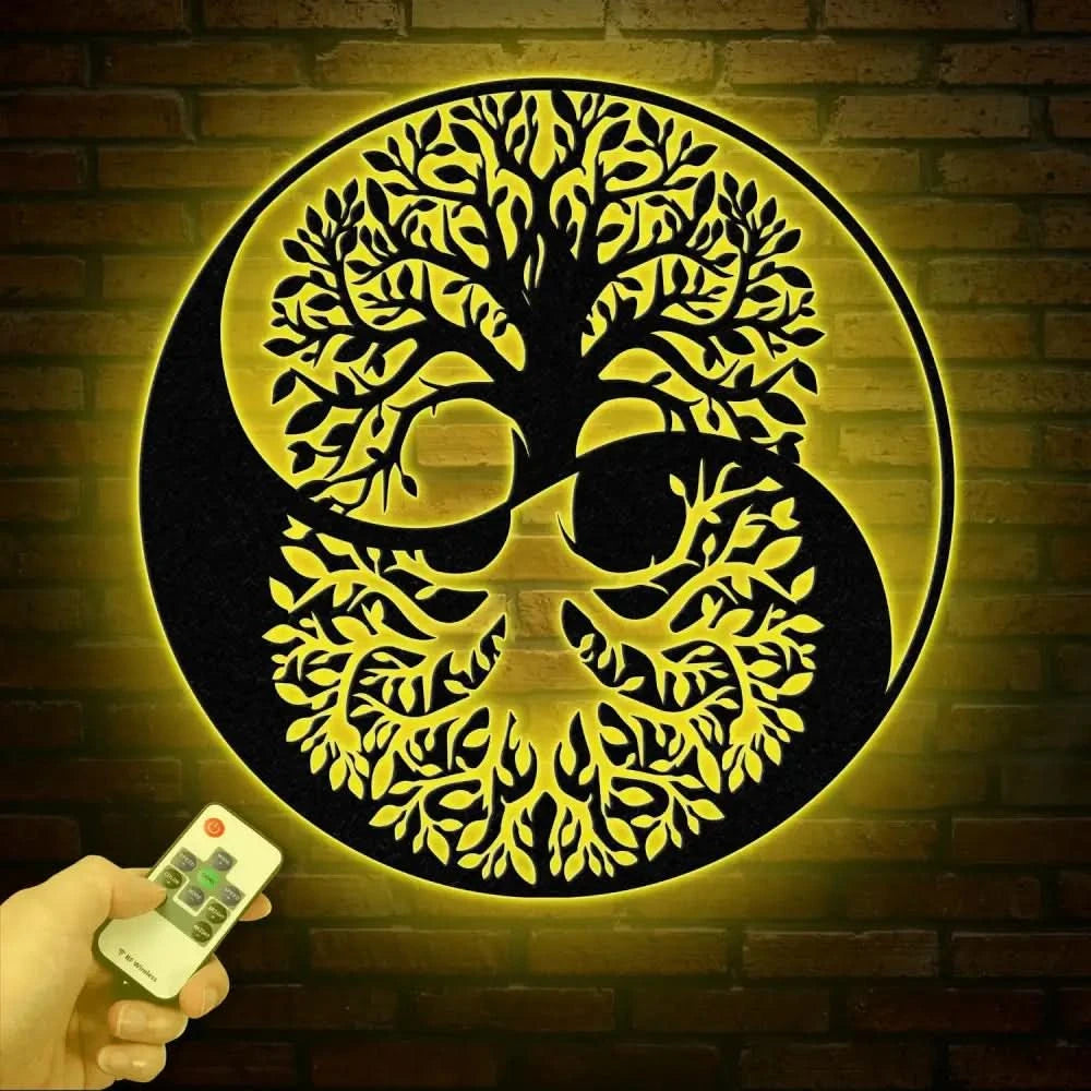 Tree of Life Yin Yang Metal Sign with Led Lights Outdoor Garden Metal Wall Art Metal Wall Decor Bedroom Decor