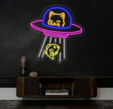 UFO Cat Abduction Fish Neon Sign Custom Neon Sign UFO Lamp Ufo Cat LED Light Animal Lover Neon Light Gift for Kids