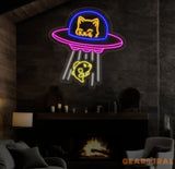 UFO Cat Abduction Fish Neon Sign Custom Neon Sign UFO Lamp Ufo Cat LED Light Animal Lover Neon Light Gift for Kids