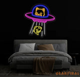 UFO Cat Abduction Fish Neon Sign Custom Neon Sign UFO Lamp Ufo Cat LED Light Animal Lover Neon Light Gift for Kids