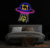 UFO Cat Abduction Fish Neon Sign Custom Neon Sign UFO Lamp Ufo Cat LED Light Animal Lover Neon Light Gift for Kids