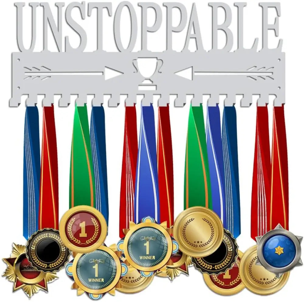 Unstoppable Medal Holder Silver Medals Display Frame 17 Hooks Medals Display Metal Medal Rack Holder Sport Awards