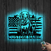 US Flag Pheasant German Shorthaired Pointer Dog Hunting Metal Wall Art LED Light Hunter Name Sign Home Decor Farm Cabin