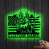 US Flag Pheasant German Shorthaired Pointer Dog Hunting Metal Wall Art LED Light Hunter Name Sign Home Decor Farm Cabin