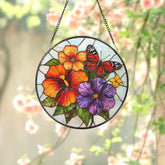Vibrant Floral and Butterfly Stained Glass Suncatcher Colorful Garden Flower Window Hanging Summer Glass Art Gift for