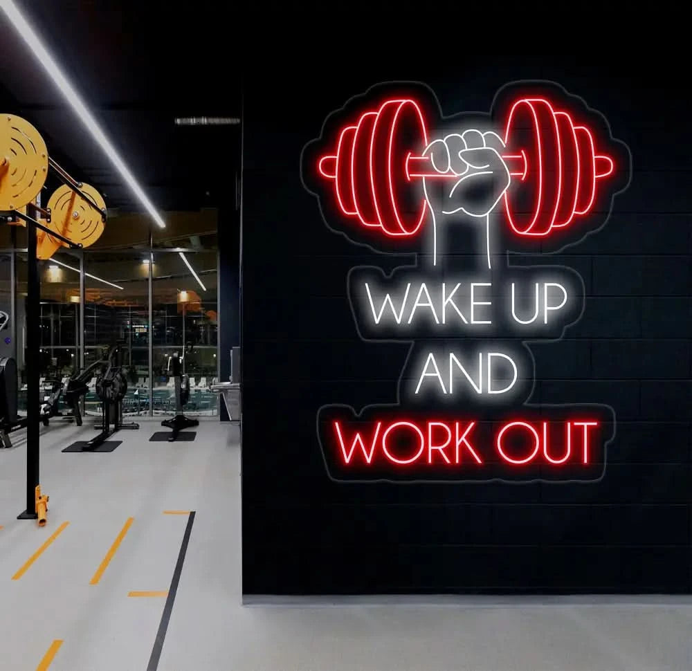 Wake Up & Work Out Gym Neon Sign Gym Led Sign Workout Led Light Bodybuilding Room Wall Decor Home Gym Neon Sign