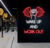 Wake Up & Work Out Gym Neon Sign Gym Led Sign Workout Led Light Bodybuilding Room Wall Decor Home Gym Neon Sign
