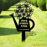 Watering Can Family Name Garden Metal Stake Personalized Family Name Yard Sign Outdoor Door Decor Garden Art Gift for