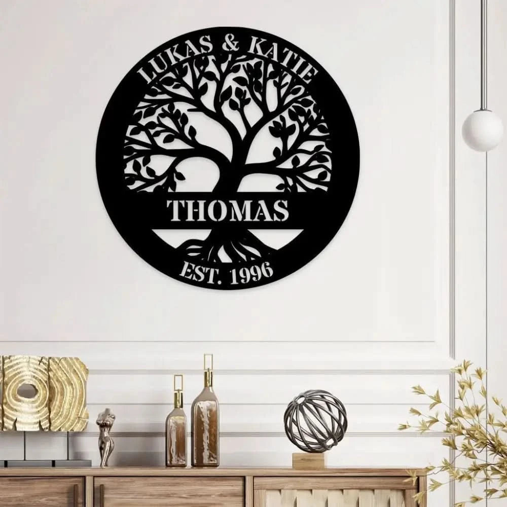 Welcome Family Custom Tree of Life Metal Sign - Personalized Wall Art - Custom Life Tree Door Hanging - Perfect Gift