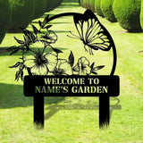 Welcome To My Garden Sign Personalized Bufterfly Garden Stake Metal Garden Sign Gardener Name Sign Gardener Gift