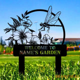 Welcome To My Garden Sign Personalized Dragonfly Garden Stake Metal Garden Sign Gardener Name Sign Gardener Gift