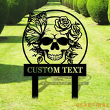 Welcome to our Garden Custom Skull Metal Stake - Garden Decor - Garden Metal Sign With Love - Personalize Garden Metal