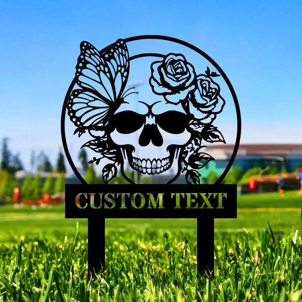 Welcome to our Garden Custom Skull Metal Stake - Garden Decor - Garden Metal Sign With Love - Personalize Garden Metal