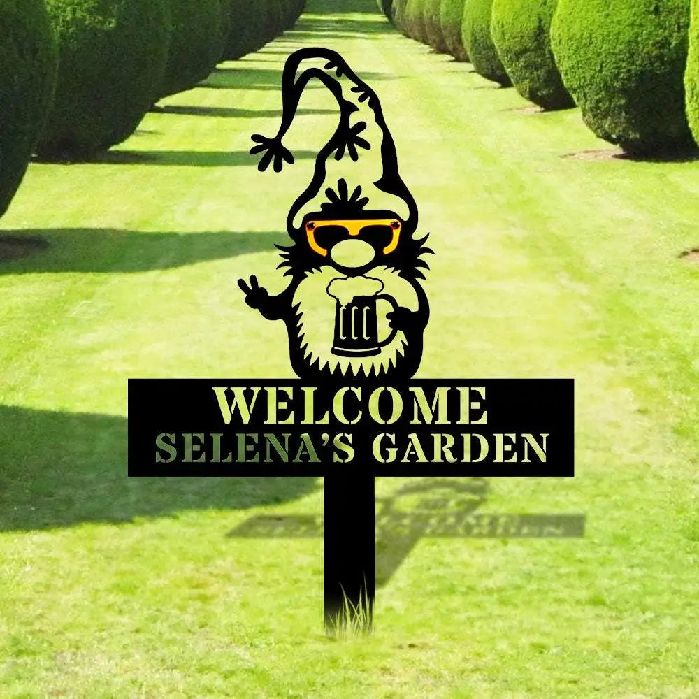 Welome Garden Gnomes Gartenschilder Garden Metal Stake Personalized Family Name Yard Sign Outdoor Door Garden Decor