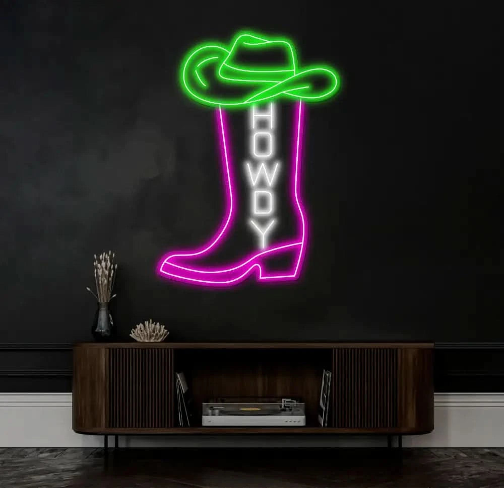 Western Cowboy Boot Neon Sign Custom Howdy LED Light Rustic Country Bar Wall Decor Personalized Neon Art for Western