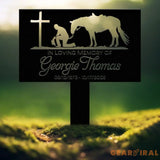 Western Cowboy Memorial Plaque with Horse and Cross - Personalized Grave Marker for Outdoor Yard - Custom Cowboy Metal
