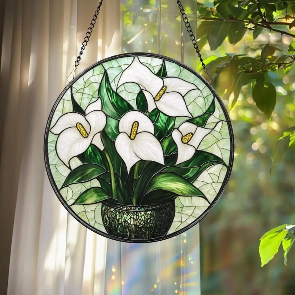 White Lily Flower Glass Suncatcher Elegant Floral Window Hanging Gift for Mom Garden Lover Gift Nature-Inspired Lily