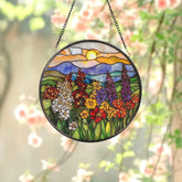 Wildflowers Glass Suncatcher Sunset Flower Window Hanging Floral Wall Decor Garden Window Art Gift for Mom Flower Lover