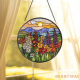 Wildflowers Glass Suncatcher Sunset Flower Window Hanging Floral Wall Decor Garden Window Art Gift for Mom Flower Lover