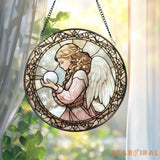 Winter Angel Stained Glass Suncatcher Christmas Snow Window Panel Praying Angel Sun Catcher Gift Holiday Decor for
