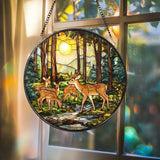 Winter Forest Deer Glass Suncatcher Handmade Wildlife Window Decor Gift for Nature and Animal Lovers Holiday or
