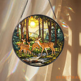 Winter Forest Deer Glass Suncatcher Handmade Wildlife Window Decor Gift for Nature and Animal Lovers Holiday or
