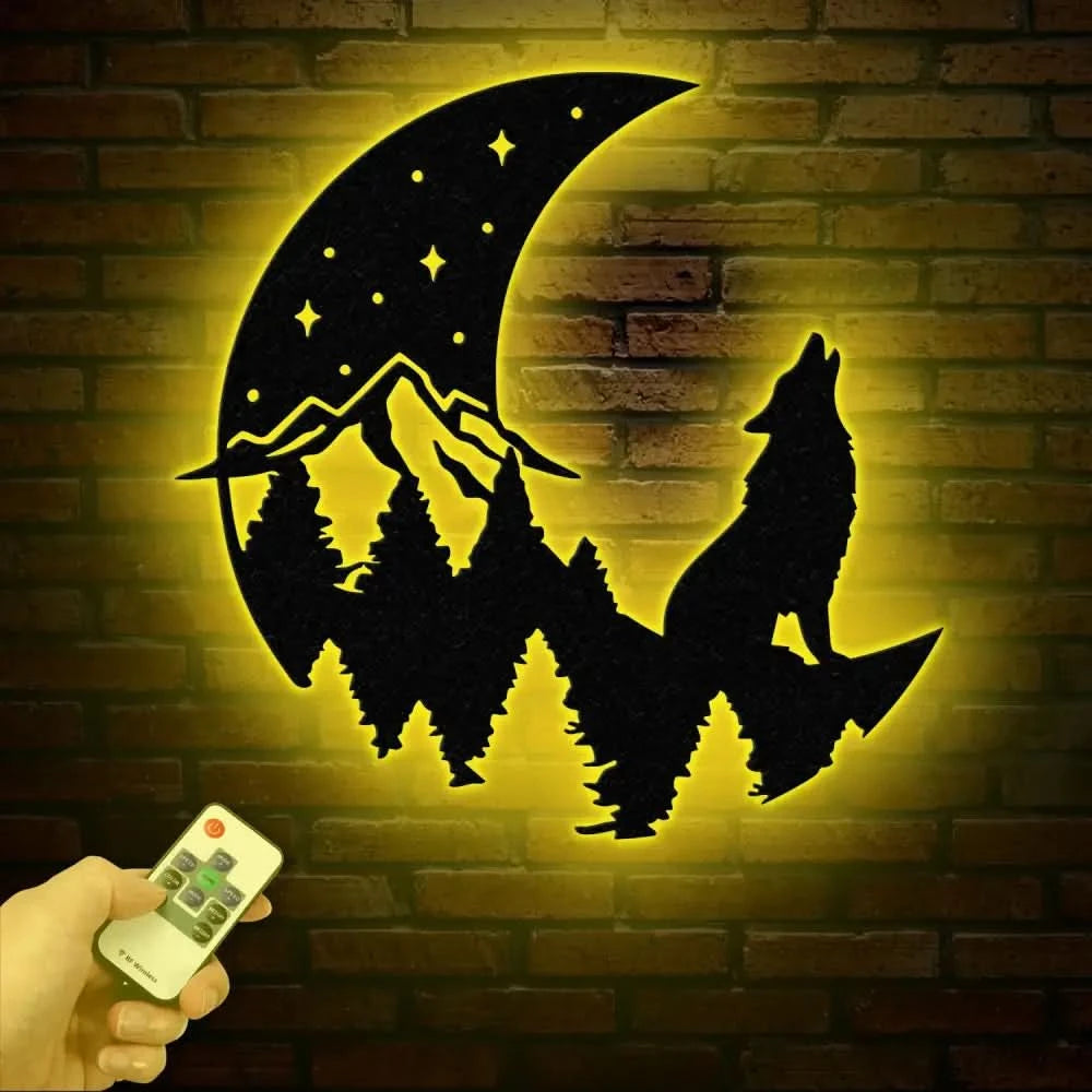 Wolf Howling Under The Moon Metal Cabin Sign Custom Wolf Name Sign Family Name Sign Outdoor Decor Sign Farm Sign Metal