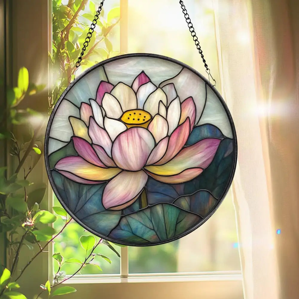 Zen Lotus Flower Glass Decor Mindful Living Window Ornament Yoga Room Gift Spiritual Home Accent Handmade Mother’s Day