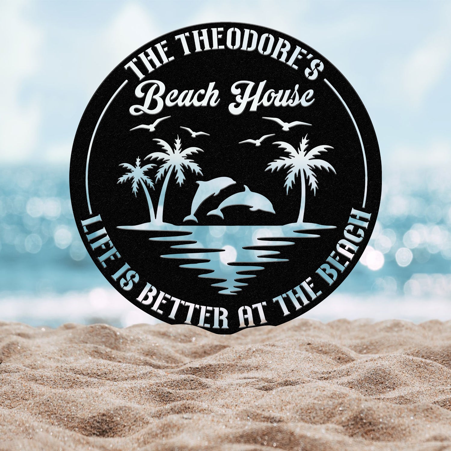Custom Dolphin Beach Decor, Nautical Decor, Lake House Decor, Personalized Dolphin Metal Signs, Metal Coastal Decor, Outdoor Sign