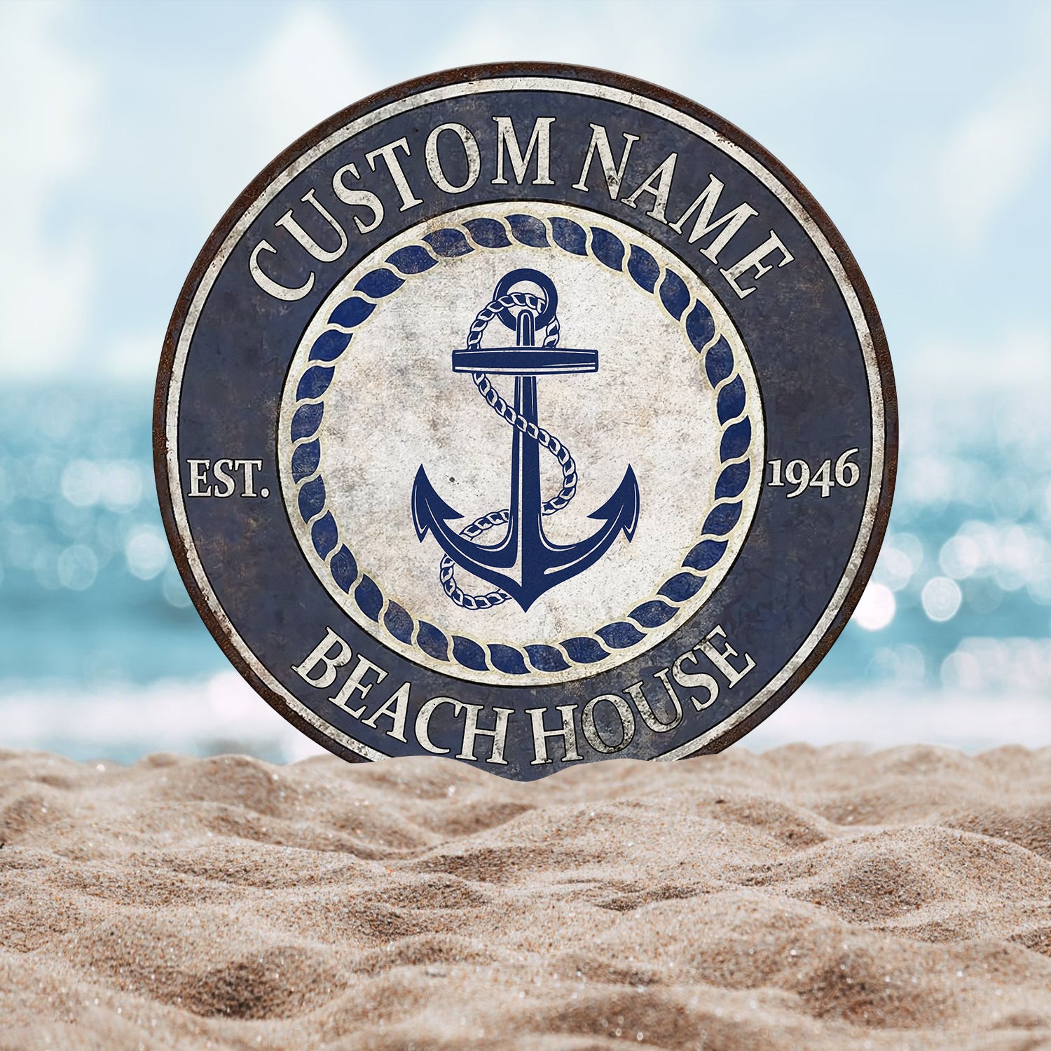 Personalized Retro Anchor Metal Sign, Anchor Name Sign, Metal Anchor Sign, Beach House Sign, Metal Family Name Sign, Nautical Decor