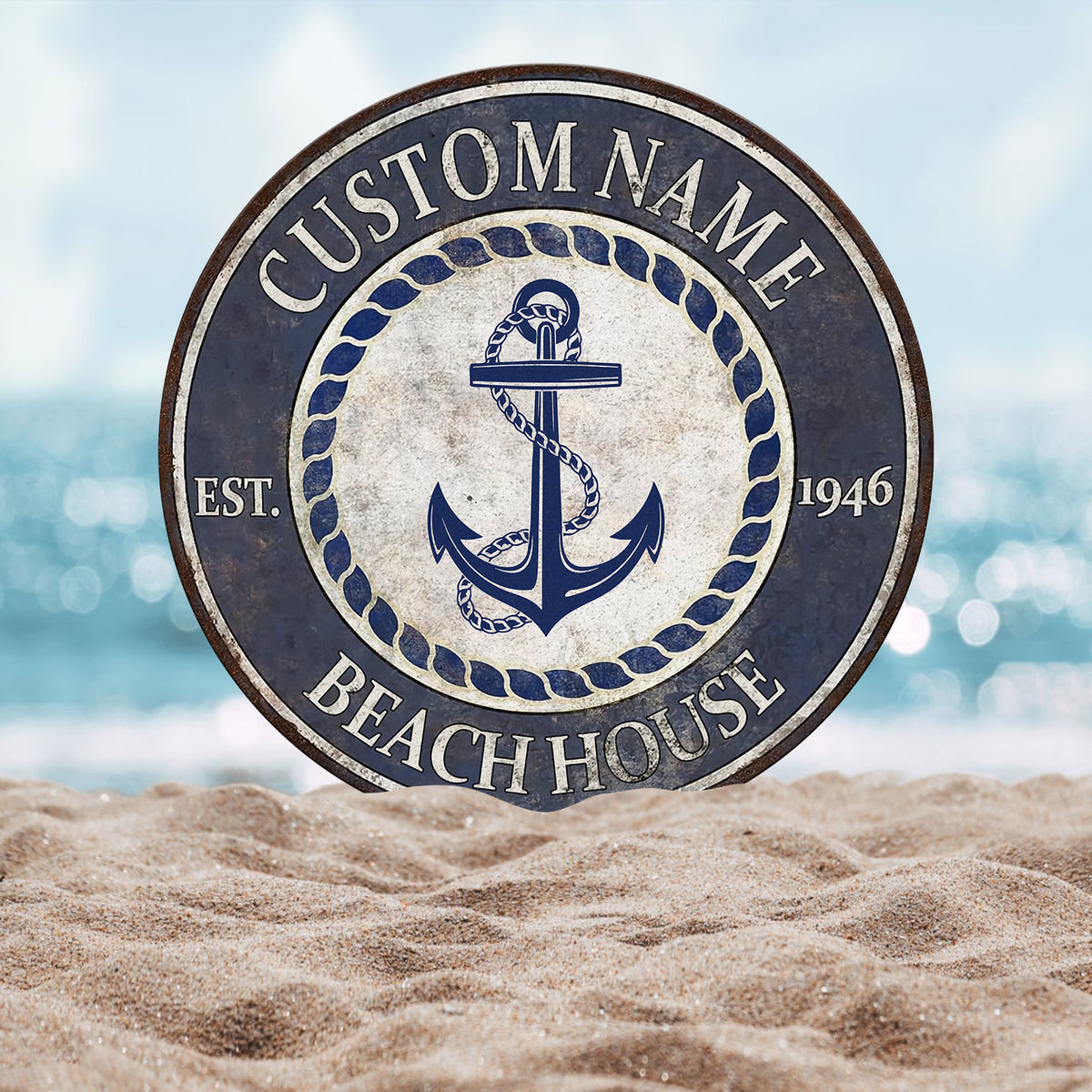 Personalized Retro Anchor Metal Sign, Anchor Name Sign, Metal Anchor Sign, Beach House Sign, Metal Family Name Sign, Nautical Decor