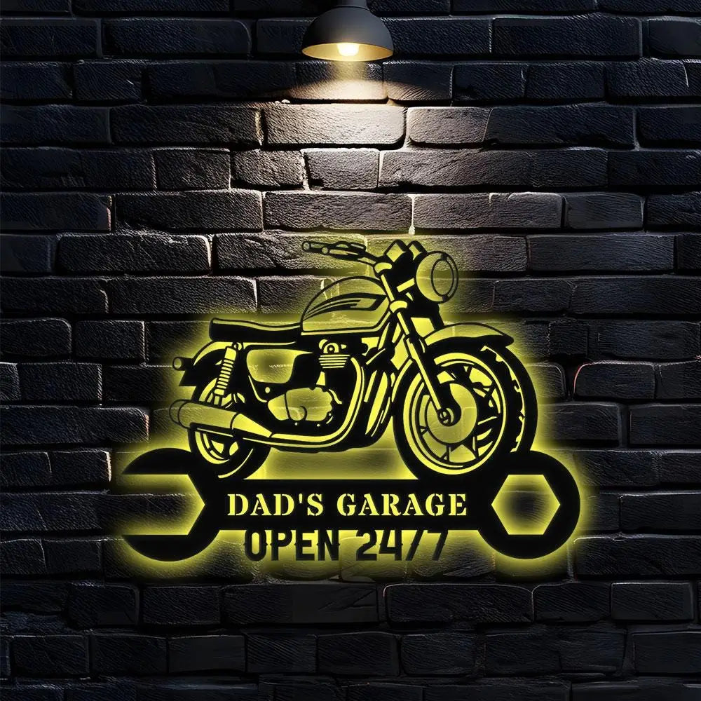 24/7 The Garage Monogram Metal Sign Personalized Family Name Led Metal Sign Outdoor Door Decor Address Wall Art